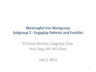 Meaningful Use Workgroup Subgroup 2 - Engaging Patients and Families