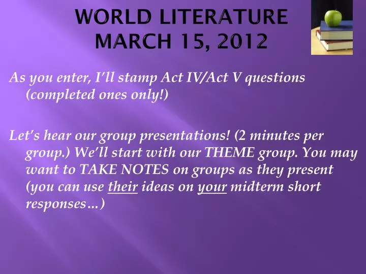 world literature march 15 2012