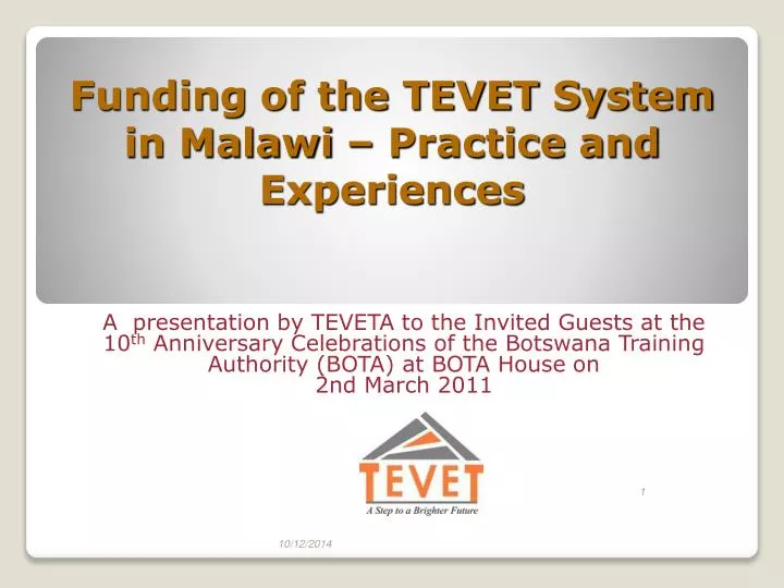 funding of the tevet system in malawi practice and experiences