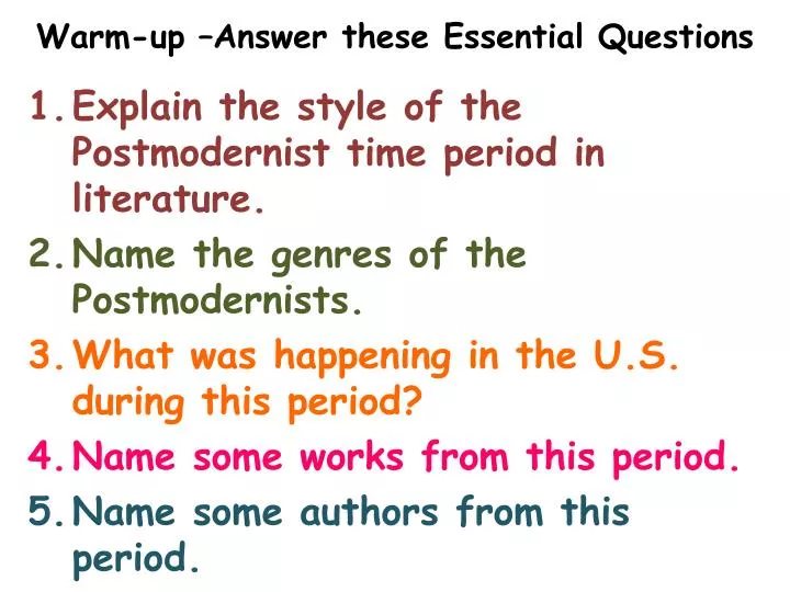 warm up answer these essential questions