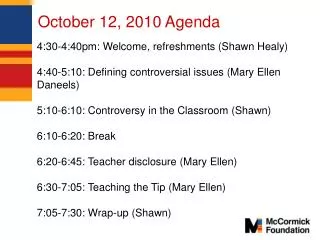 October 12, 2010 Agenda