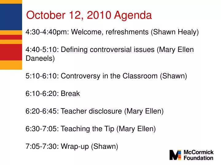 october 12 2010 agenda