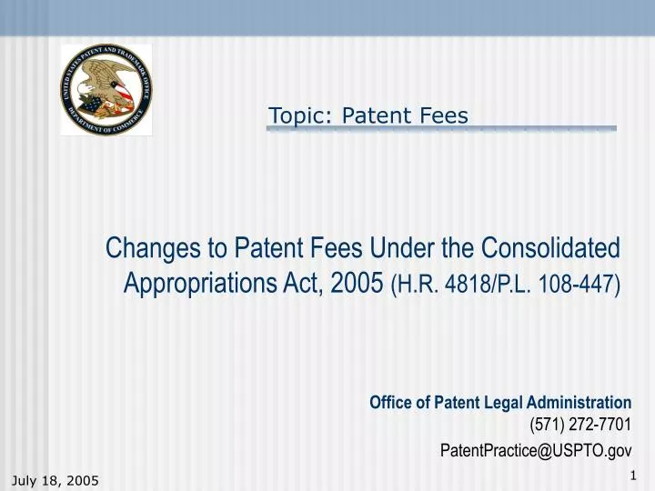 changes to patent fees under the consolidated appropriations act 2005 h r 4818 p l 108 447