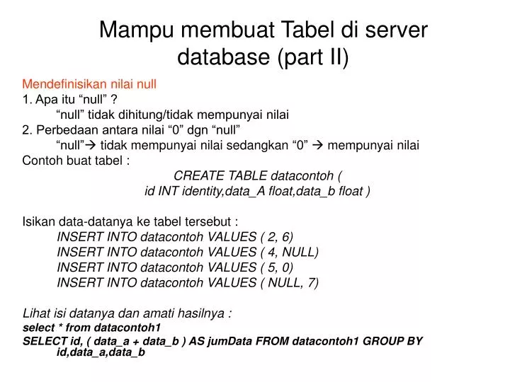 mampu membuat tabel di server database part ii