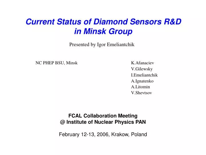 current status of diamond sensors r d in minsk group