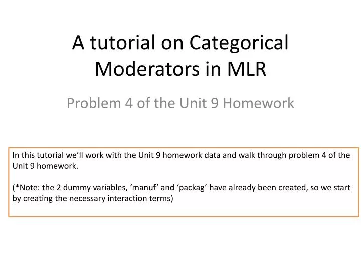 a tutorial on categorical moderators in mlr
