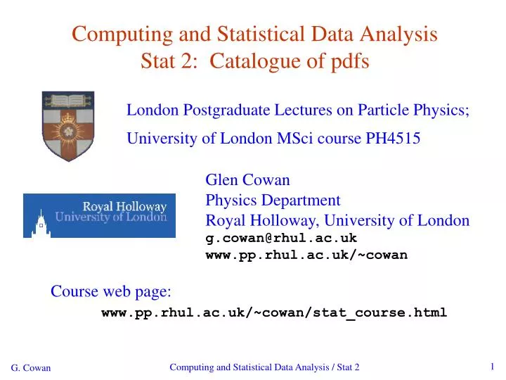 computing and statistical data analysis stat 2 catalogue of pdfs