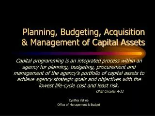 Planning, Budgeting, Acquisition &amp; Management of Capital Assets