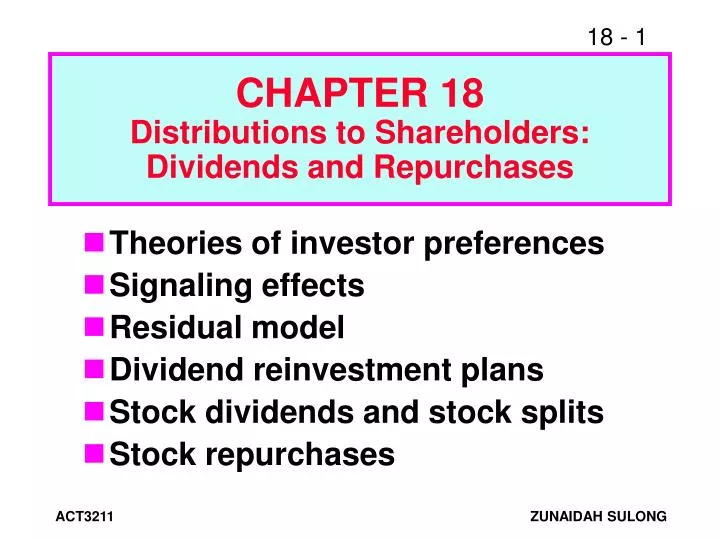 chapter 18 distributions to shareholders dividends and repurchases