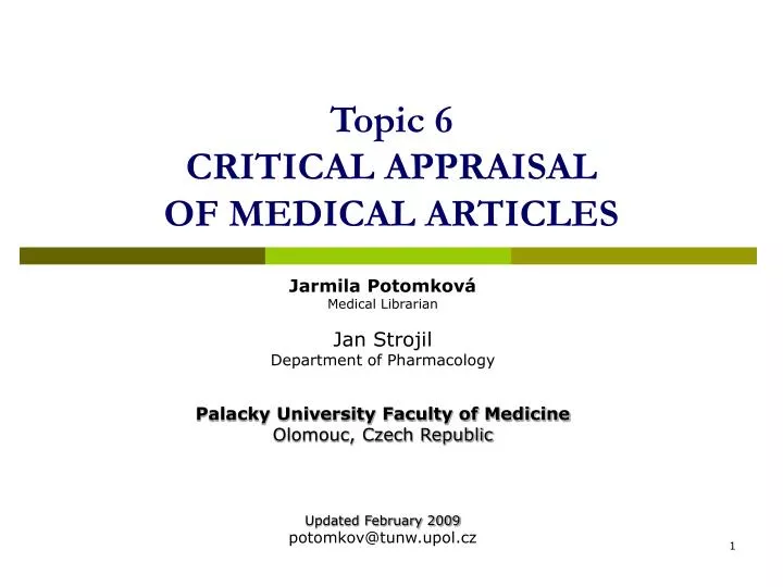 topic 6 critical appraisal of medical articles