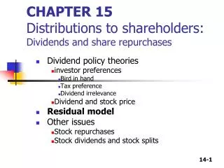 CHAPTER 15 Distributions to shareholders: Dividends and share repurchases