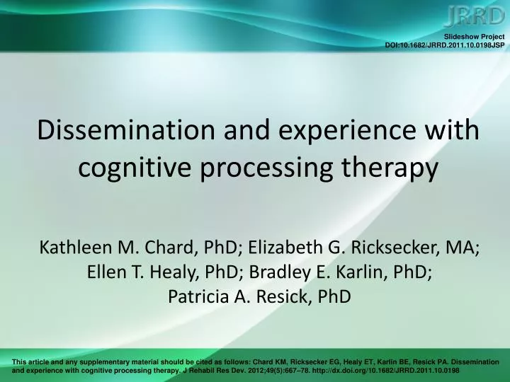dissemination and experience with cognitive processing therapy