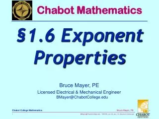 Bruce Mayer, PE Licensed Electrical &amp; Mechanical Engineer BMayer@ChabotCollege