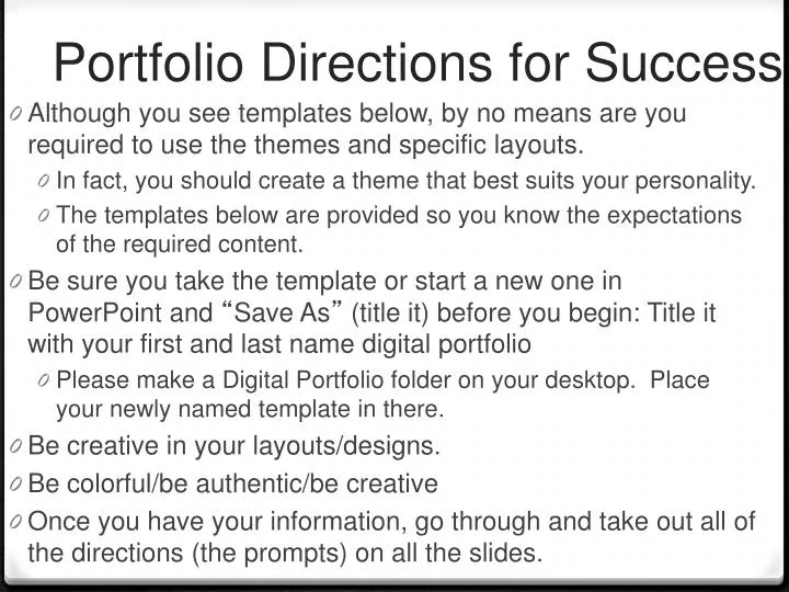 portfolio directions for success