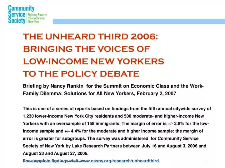 the unheard third 2006 bringing the voices of low income new yorkers to the policy debate