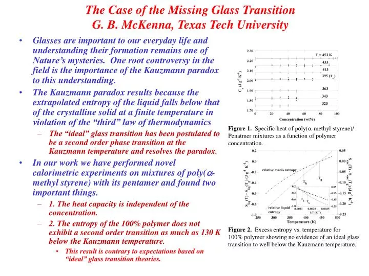 the case of the missing glass transition g b mckenna texas tech university