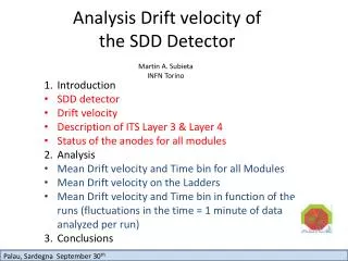 Analysis Drift velocity of the SDD Detector