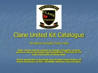 Clane United Kit Catalogue