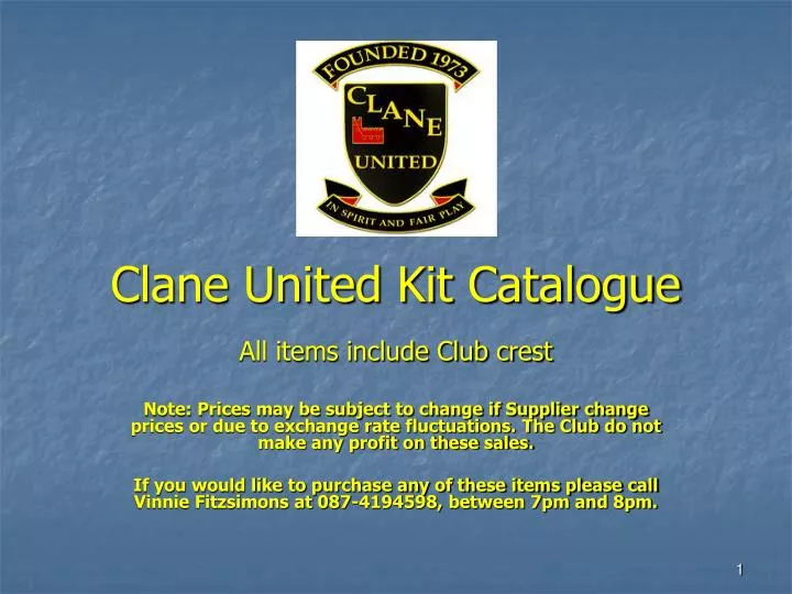 clane united kit catalogue