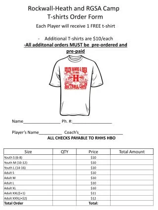 Rockwall-Heath and RGSA Camp T-shirts Order Form