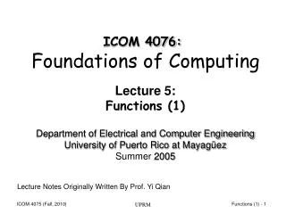 Lecture 5: Functions (1)