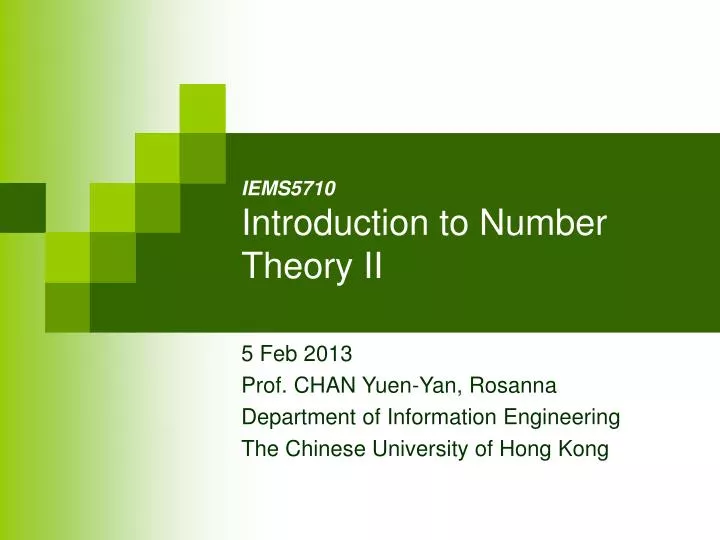 ie ms5710 introduction to number theory ii
