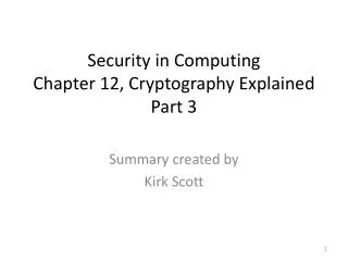 Security in Computing Chapter 12, Cryptography Explained Part 3