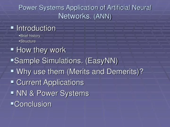 power systems application of artificial neural networks ann