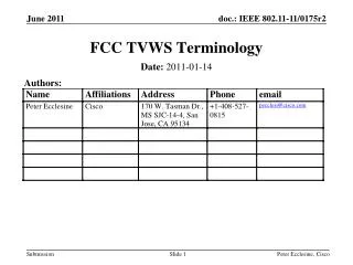 FCC TVWS Terminology