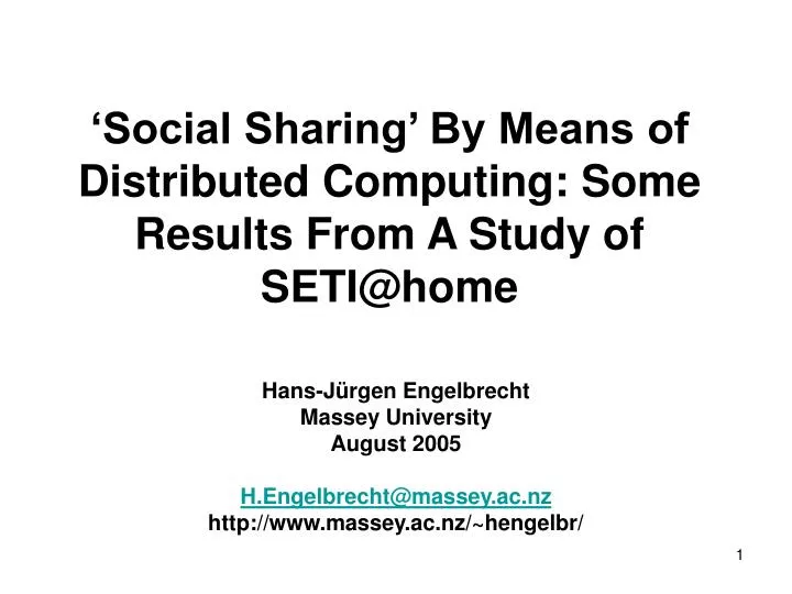 social sharing by means of distributed computing some results from a study of seti@home