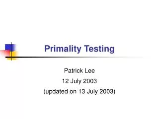 Primality Testing