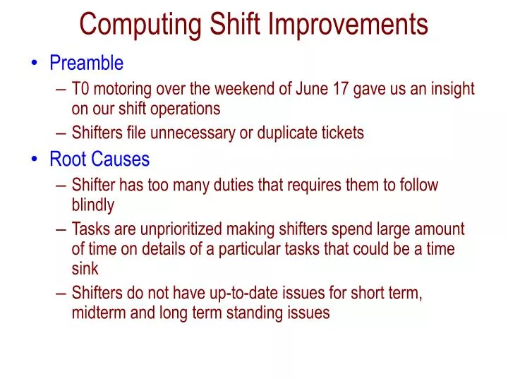 comp uting shift improvements