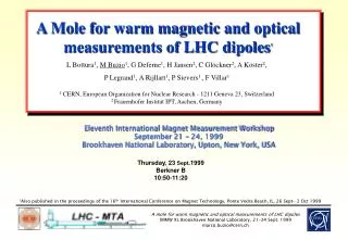 Eleventh International Magnet Measurement Workshop September 21 - 24, 1999