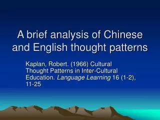 A brief analysis of Chinese and English thought patterns