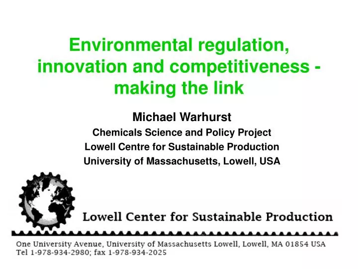 environmental regulation innovation and competitiveness making the link