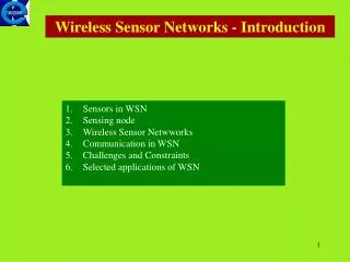Wireless Sensor Networks - Introduction