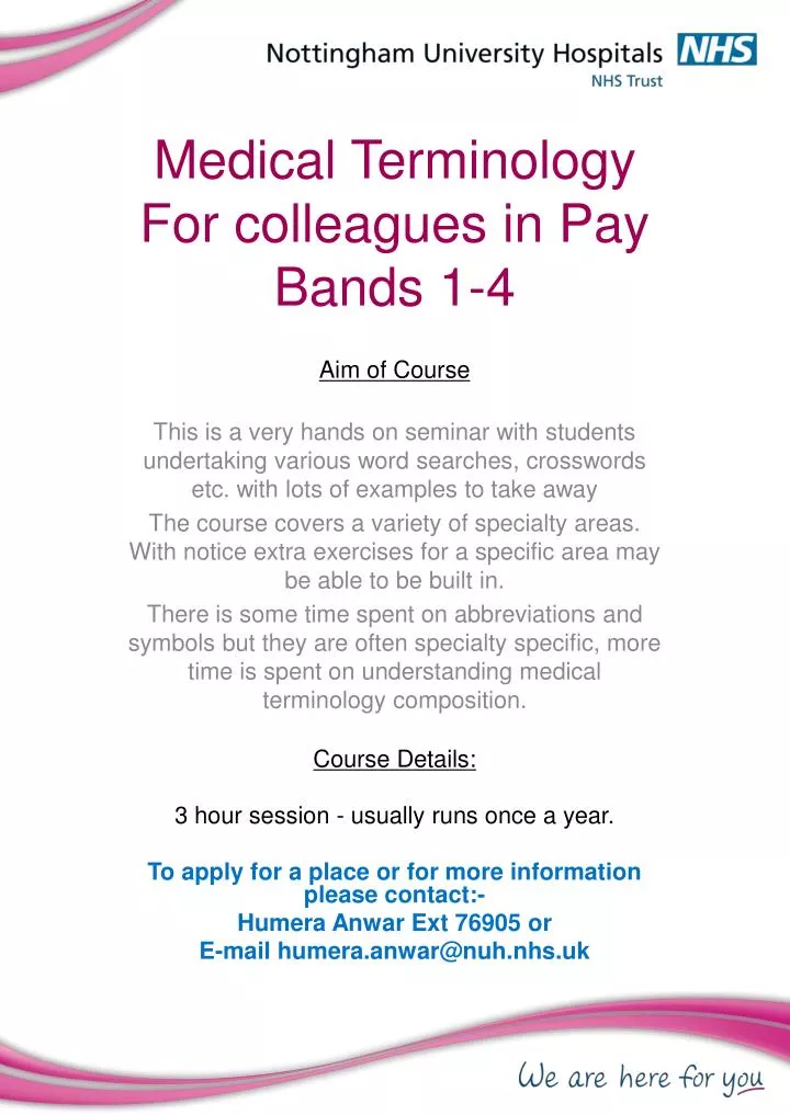 medical terminology for colleagues in pay bands 1 4