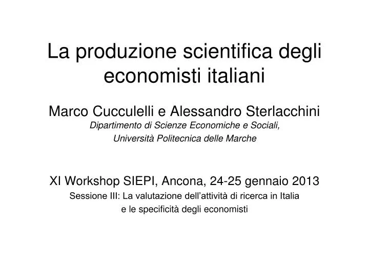 la produzione scientifica degli economisti italiani