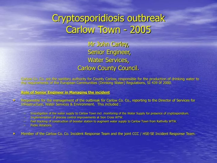 cryptosporidiosis outbreak carlow town 2005