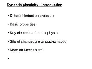 Synaptic plasticity: Introduction