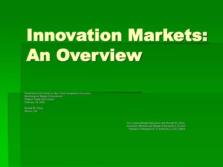 innovation markets an overview