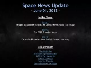 Space News Update - June 01, 2012 -