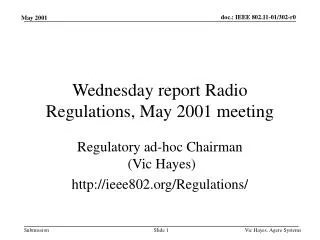 Wednesday report Radio Regulations, May 2001 meeting