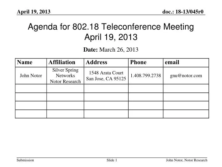 agenda for 802 18 teleconference meeting april 19 2013