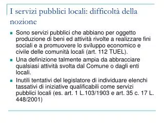 i servizi pubblici locali difficolt della nozione