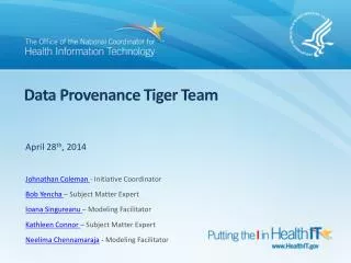 Data Provenance Tiger Team