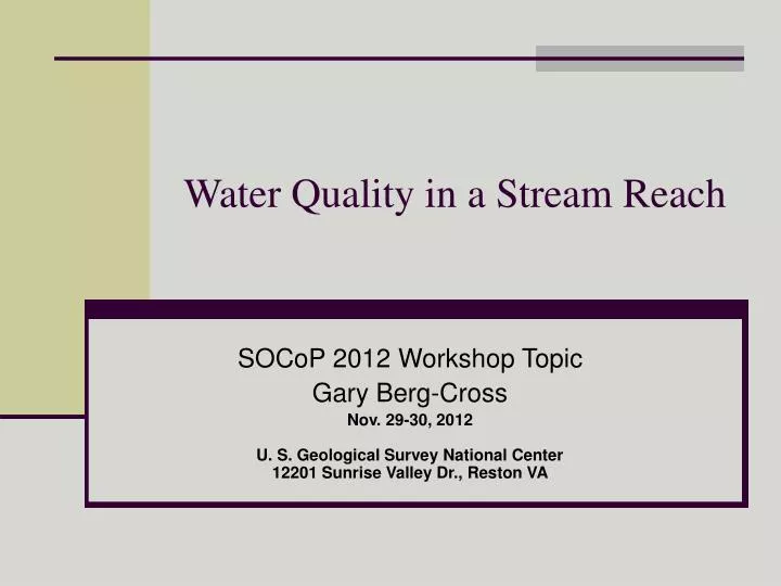 water quality in a stream reach