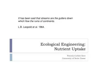 Ecological Engineering: Nutrient Uptake