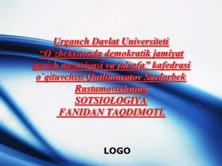 O ’ zbekistonda fuqarolik jamiyati institutlarini shakllantirish va rivojlantirish.