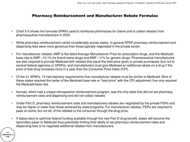 pharmacy reimbursement and manufacturer rebate formulas